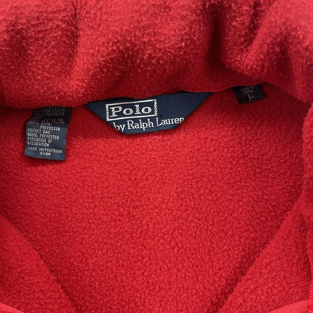Vtg Polo Ralph Lauren Fleece Full Zip Jacket Mens Large Hood Collar Red‎ Striped